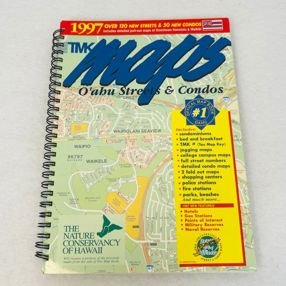 1997 TMK Maps Oahu Hawaii Streets & Condos Spiral Map Book Vintage Atlas